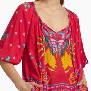 Johnny Was Red and Yellow Butterfly Blouse NWT